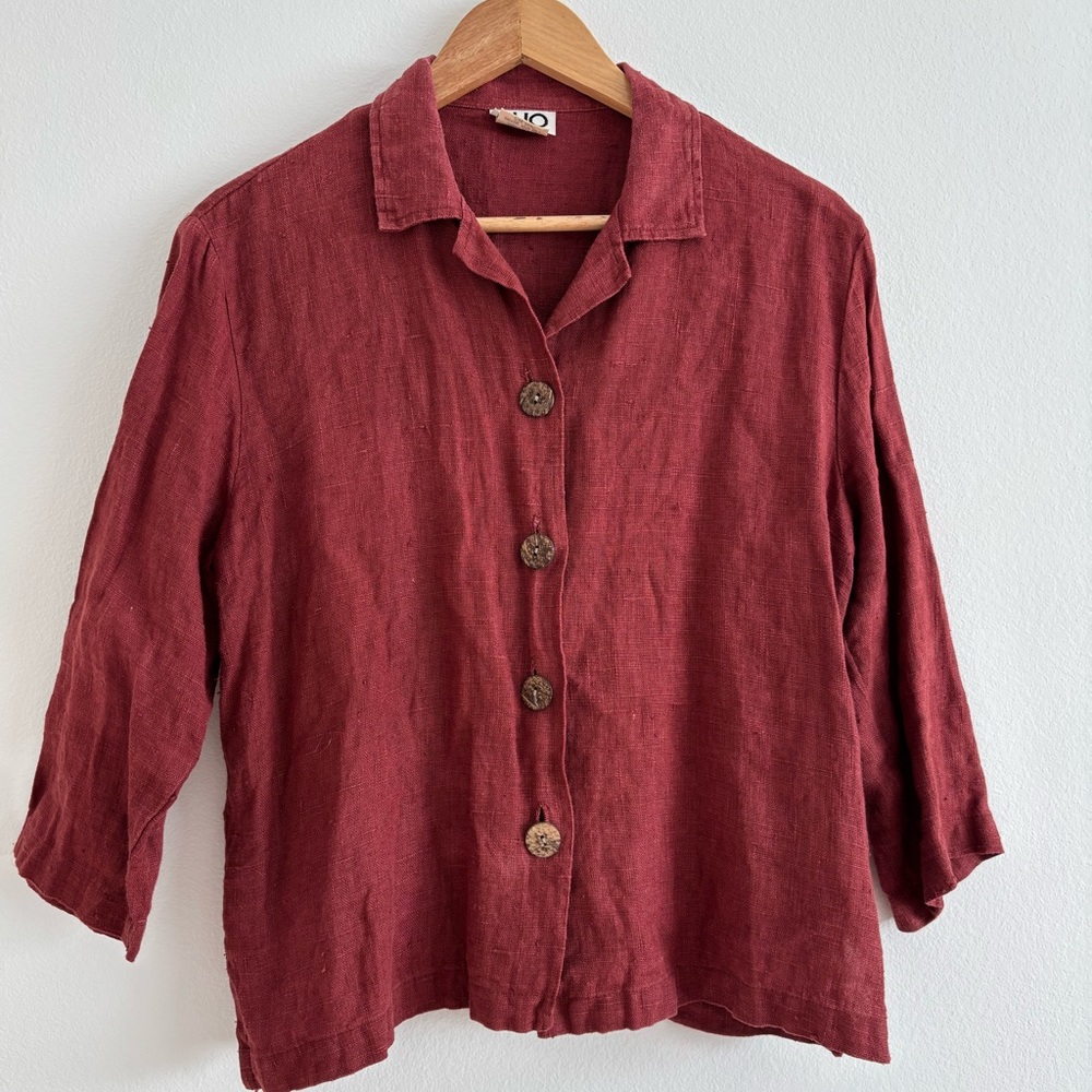 Clio Petites Burgundy Linen Blouse - Picture 1 of 6